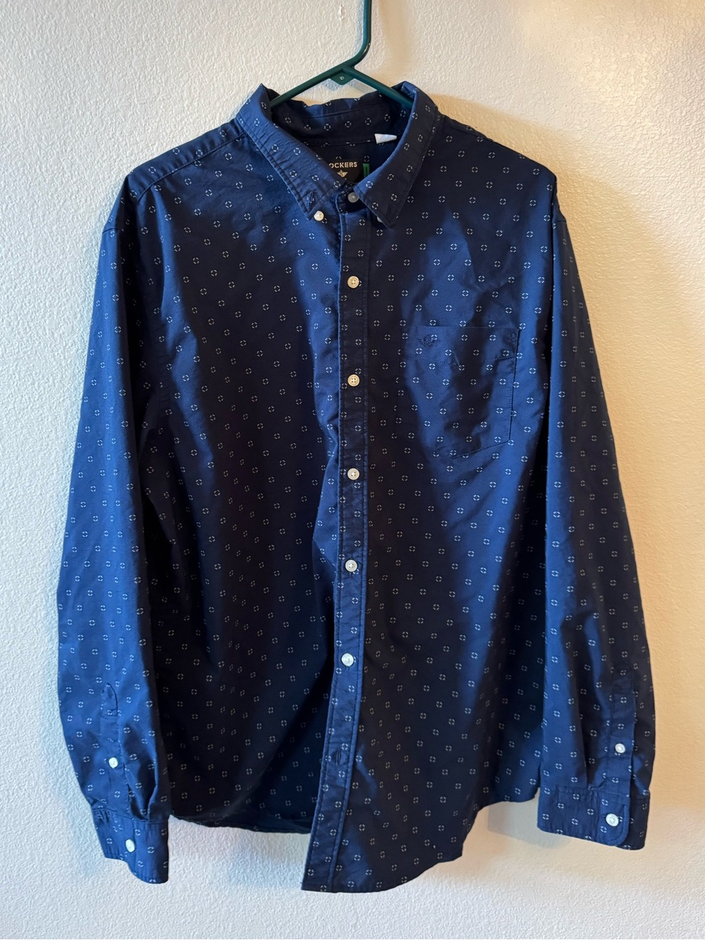 Dockers Navy Button-Down Shirt with Small Geometric Print